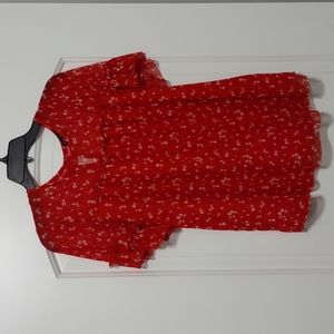 Women's red Blouse with white flowers